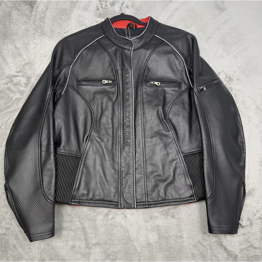 Harley Davidson Leather Jacket Womens 1X Motorcycle Riding Biker Ribbed Carbon